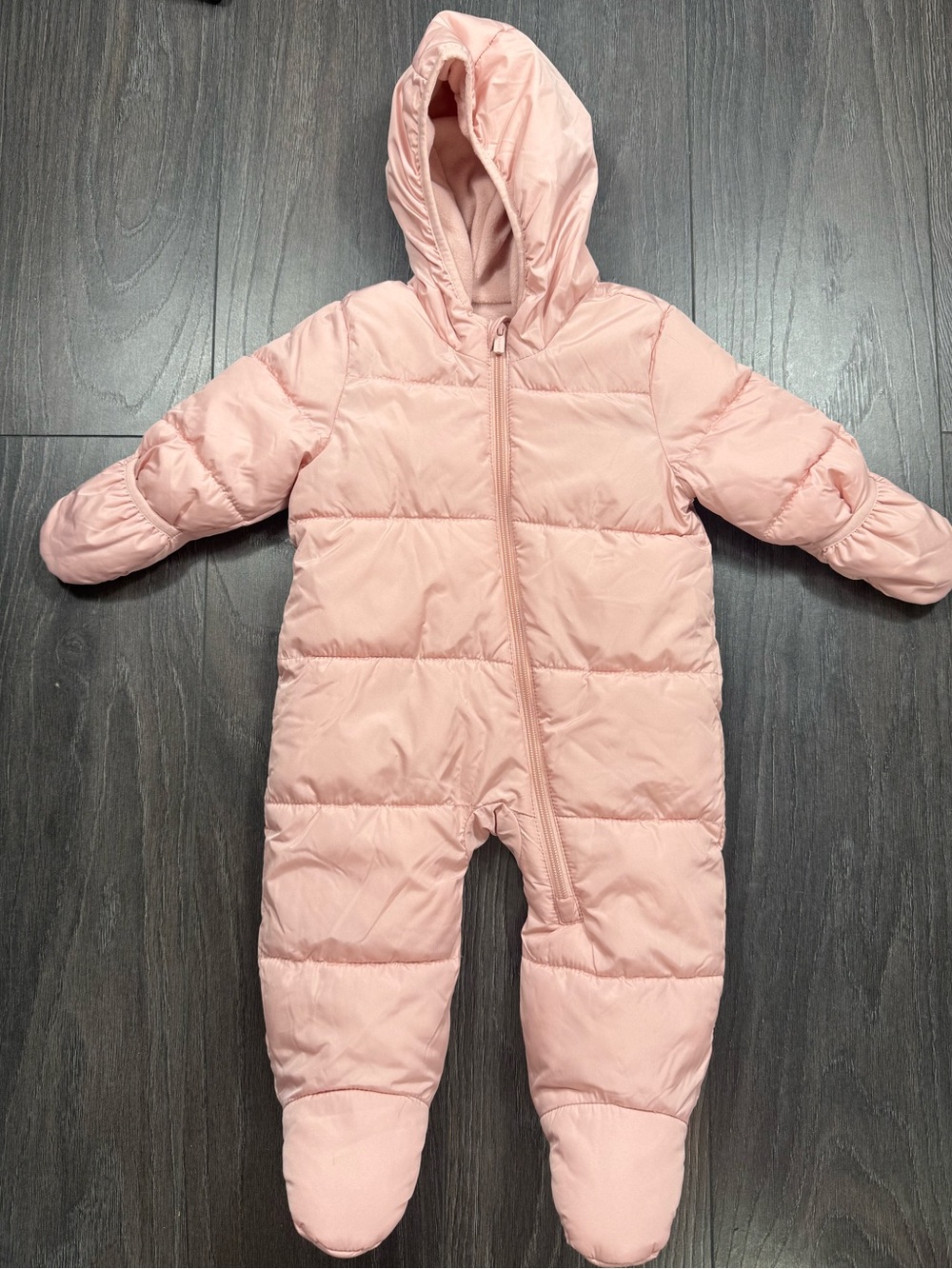 Old Navy Pink Hooded Baby Puffer One-Piece Footie Snowsuit